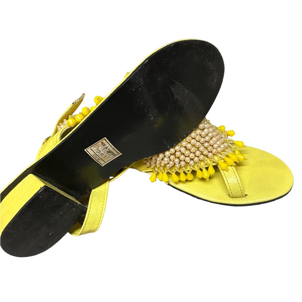 Vintage 1960s 1970s Vagabonds Pearl Beaded Satin Ball Sandal Heel Shoes Yellow 6 - Picture 6 of 6